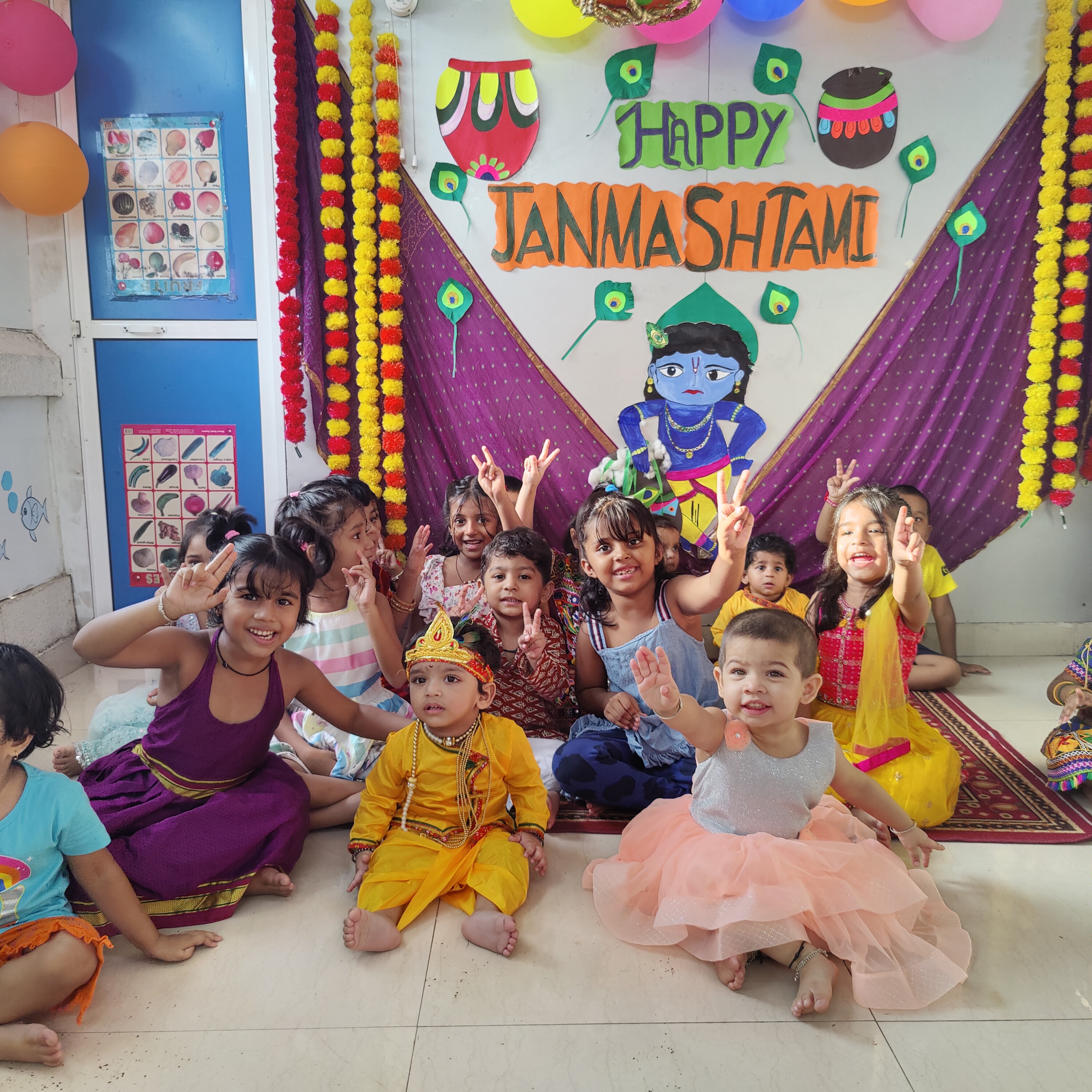 Preschoolers dressed in festive outfits for Janmashtami event