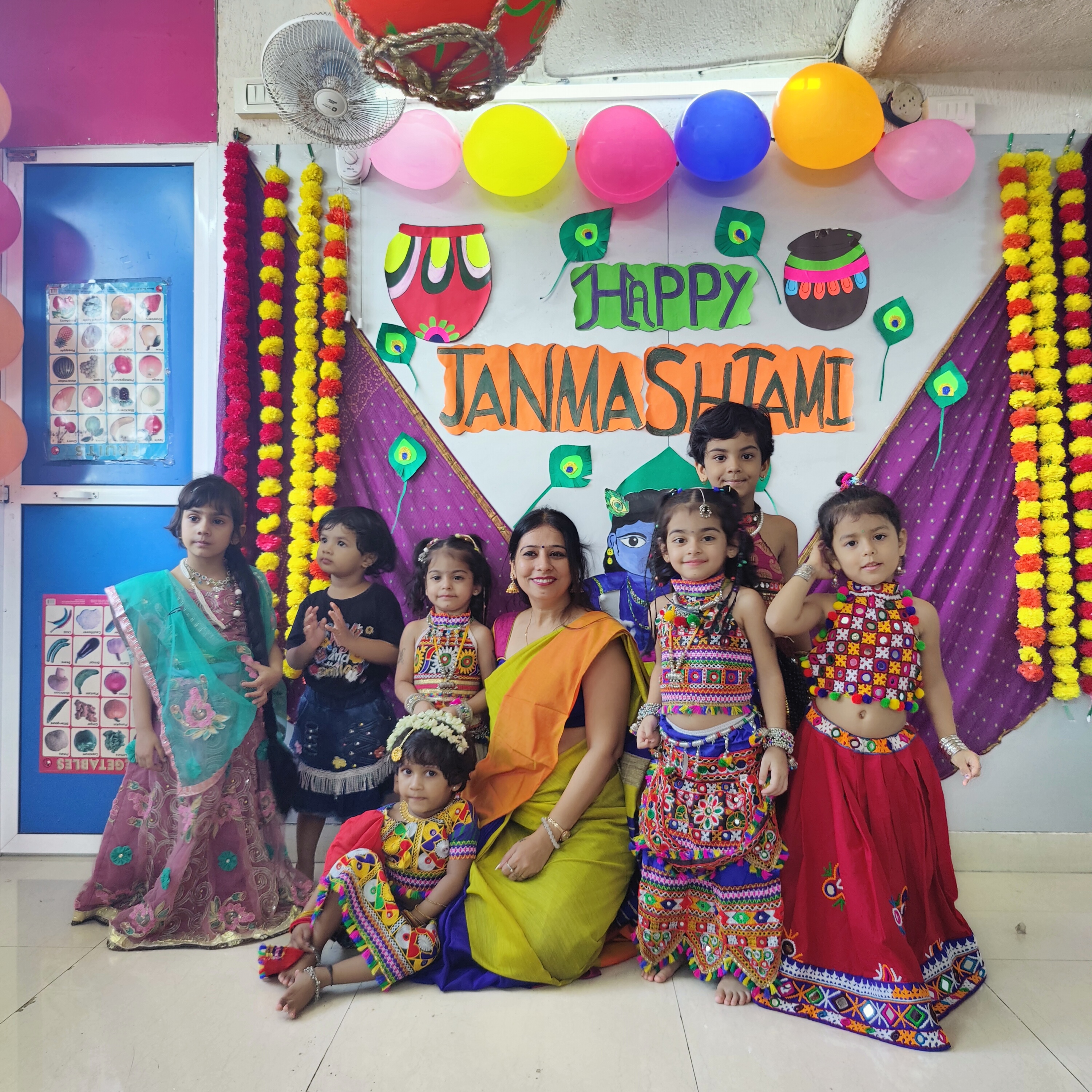 Happy children celebrating Janmashtami at Nectars Cove Preschool